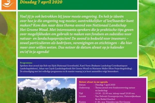 Thema-avond 7 april 2020 Fondsenwerving Natuur & Landschap